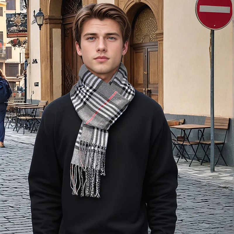 New Design Plaid Cashmere Scar - Muffler Men Wool 评论和价格